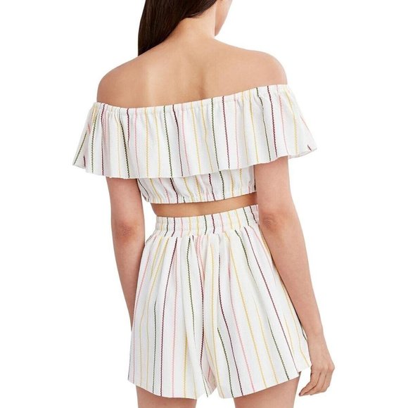 BCBGENERATION Stripe Off-the-shoulder Crop Top In Ivory MultI - Picture 5 of 5